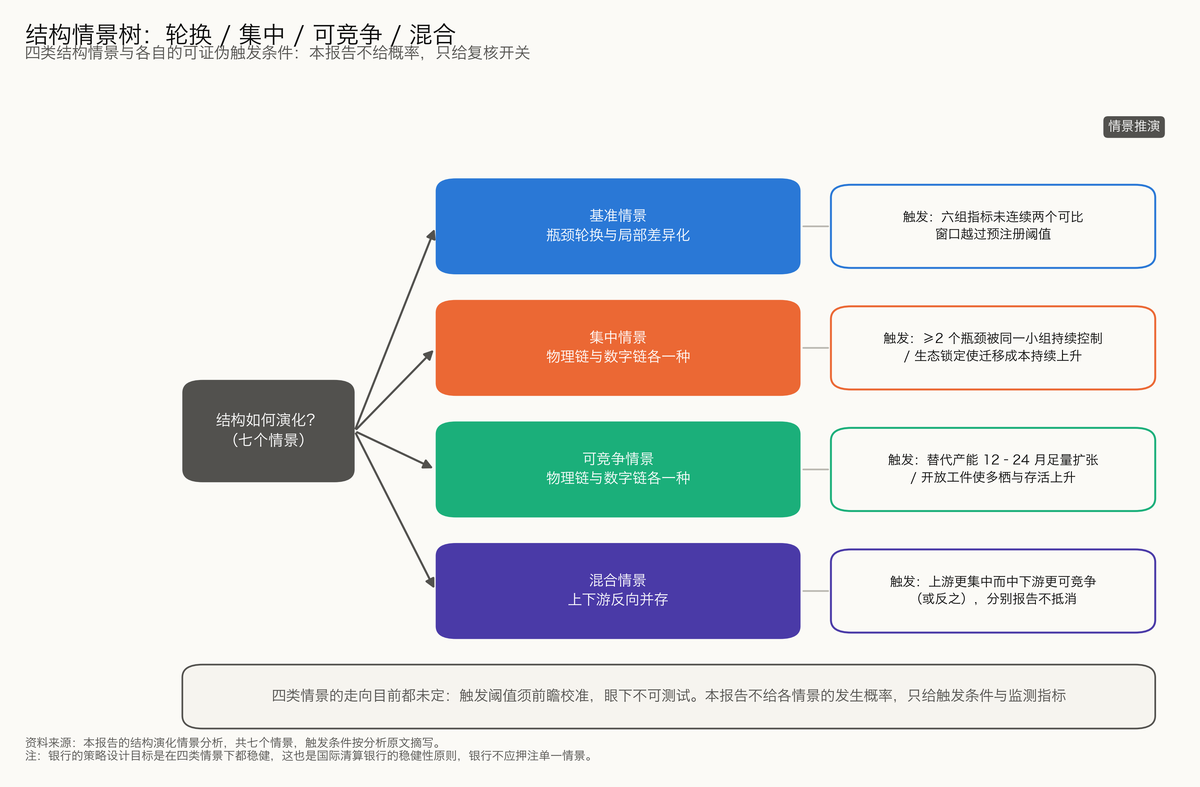 图 7-9 结构情景树：轮换、集中、可竞争、混合