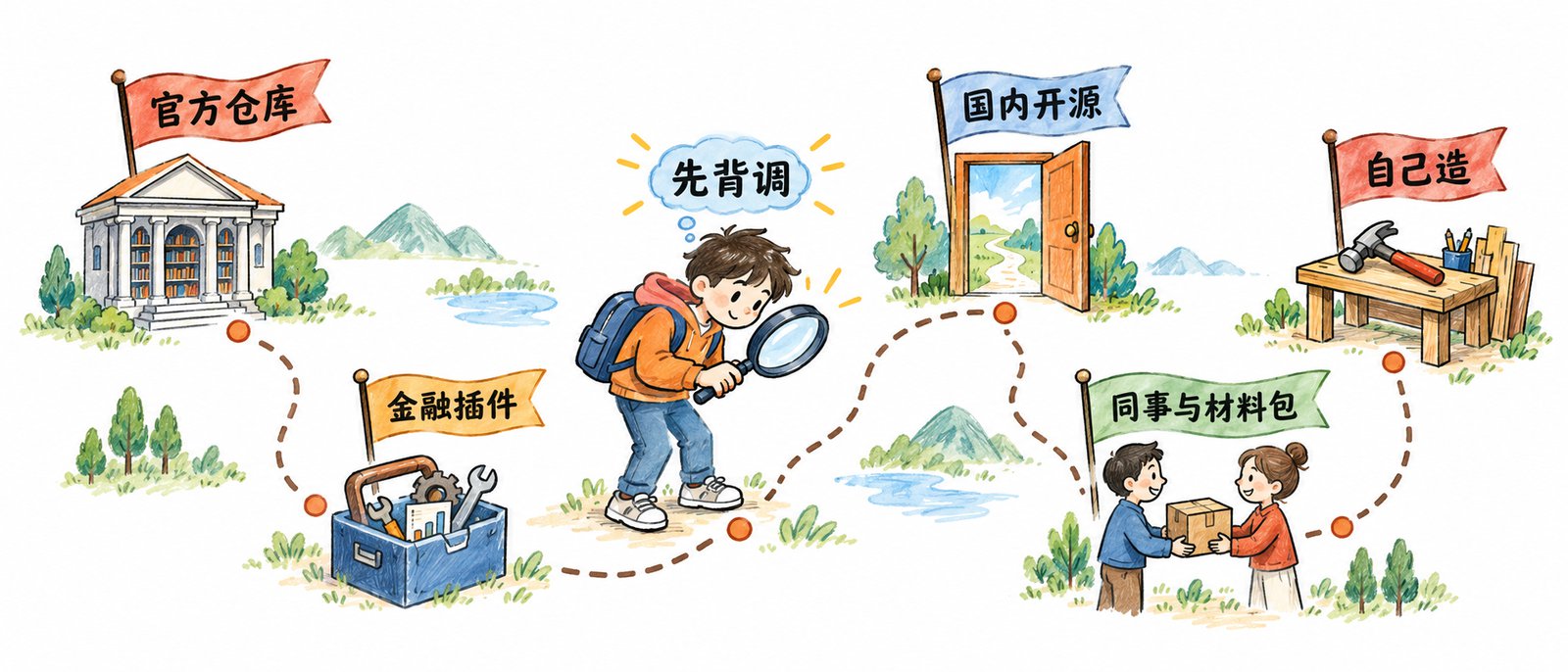 技能的五个来源：官方仓库、金融插件、国内开源、同事与材料包、自己造