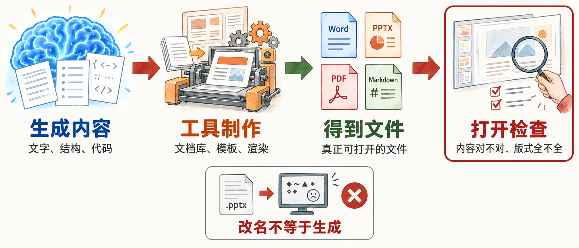 模型生成内容，工具生成文件的信息图